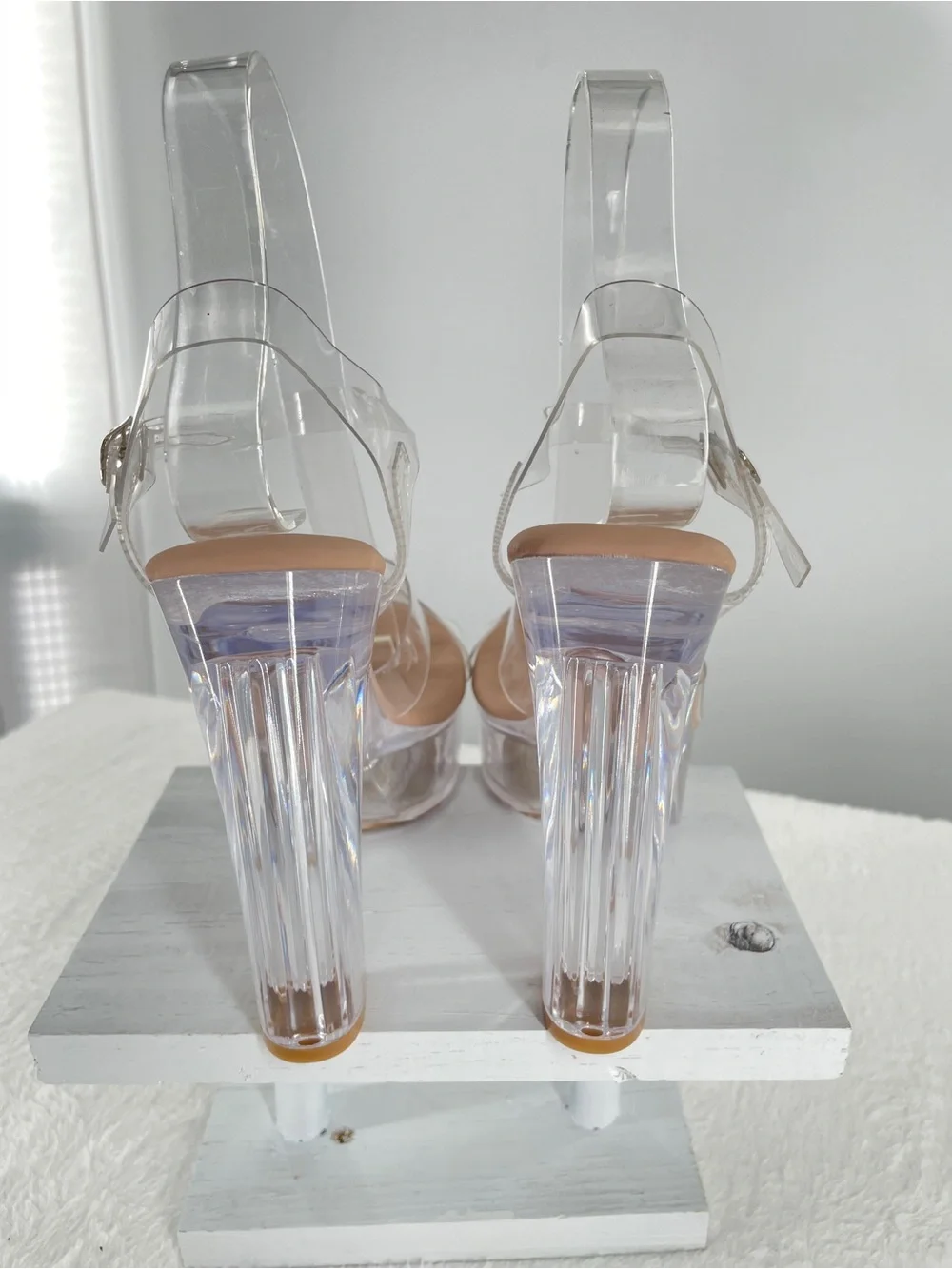 Clear Platform Block Heel Sandals - Transparent Straps